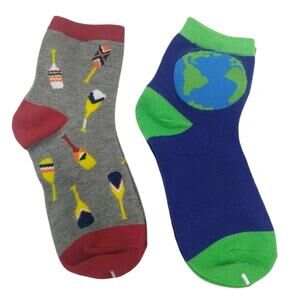 Women's Ankle Socks 2 Pair Ladies Size 9-11 Novelty Paddles & Planet Earth New